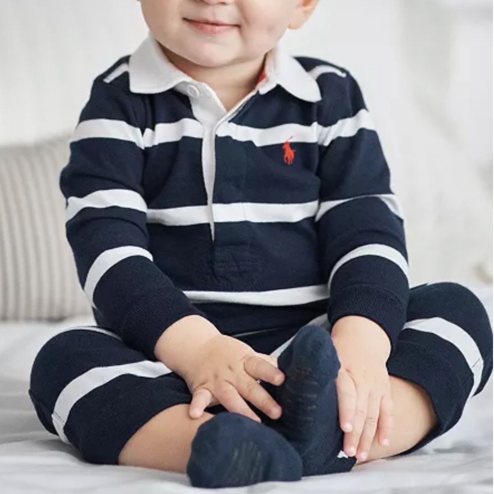 Ralph Lauren | Baby Boys Striped Cotton Rugby Coverall (18 Months)